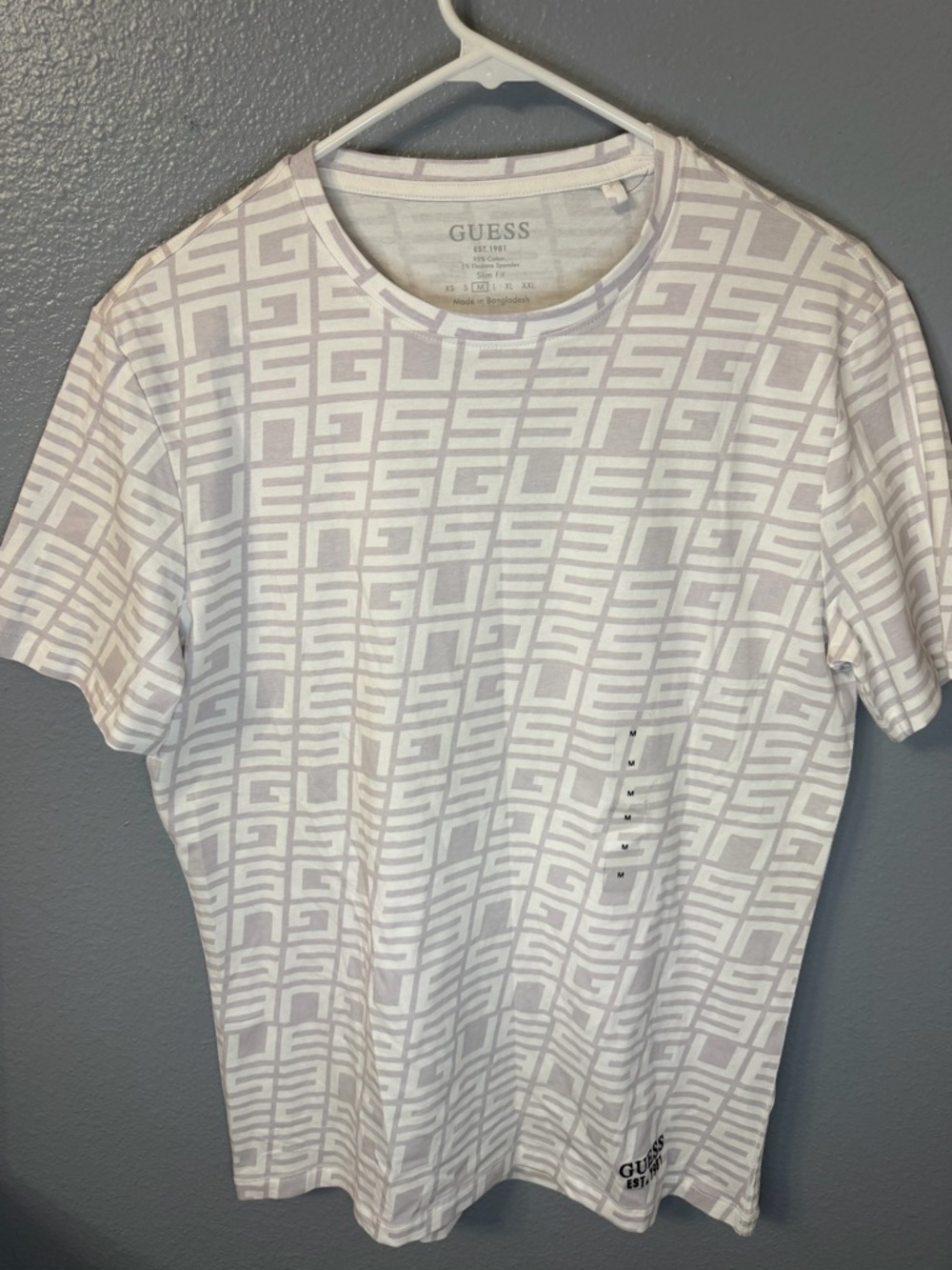 GUESS White Tee with Light Lavender Logo Print